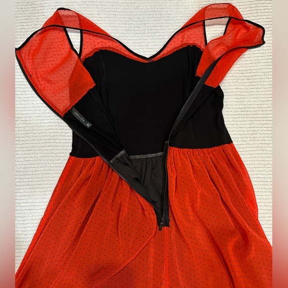 Eric & Lani dress, Size M. Red sheer with tiny black polka dots. EUC. - Picture 5 of 12